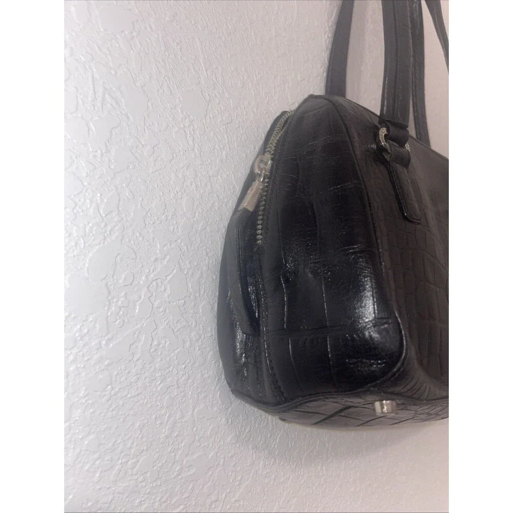Monsac Handbag Croc Embossed East West Black Leather Shoulder Purse Preppy Bag
